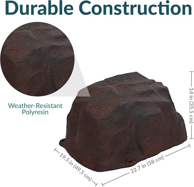 Sunnydaze 14” H Medium Faux Landscape Rock Cover - Lightweight Polyresin Fake Rock Well Pump Cover for Outside – Realistic Natural Texture – Brown