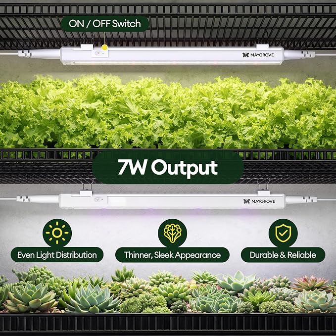 Maygrove Grow Lights for Indoor Plants, Tunable Spectrum 1FT LED Growing Lamp 28W (4 x 7W), T5 Grow Light Strip for Seed Starting, Vegetables, Linkable, White, 4-Pack