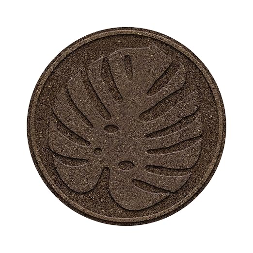 TierraVerde 4-Pack 18”x18” Fake Tropical Leaf Rubber Stepping Stones, Round, Brown – Reversible Non-Slip Outdoor Faux Decorative Set for Landscaping – DIY Decor for Walkways & Yard Pathways