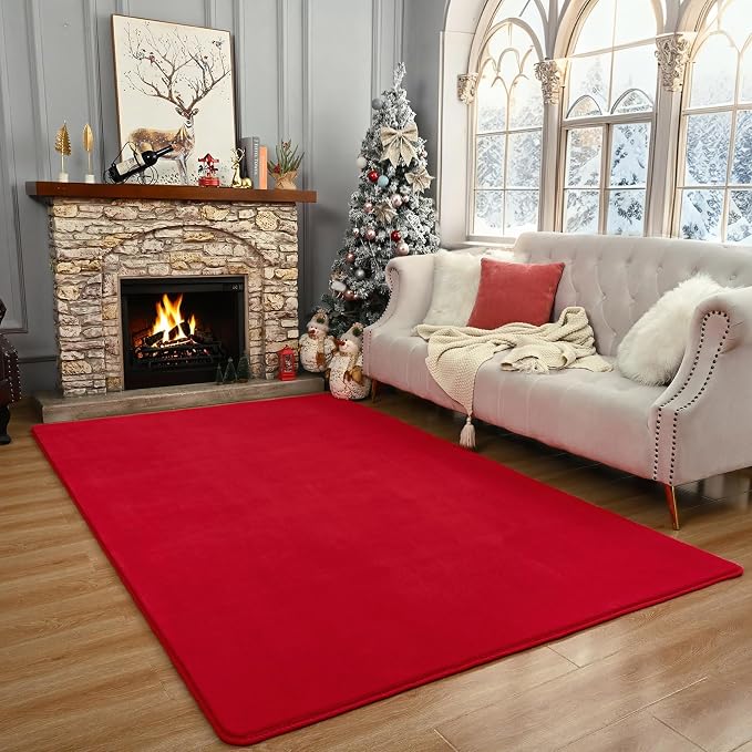 Amearea Large Area Rugs for Bedroom Living Room, 6x9 Red Memory Foam Rug | Thickened Fluffy Indoor Washable Rugs Non Slip Minimalist Carpet for Boys Girls Dorm Nursery Room Decor