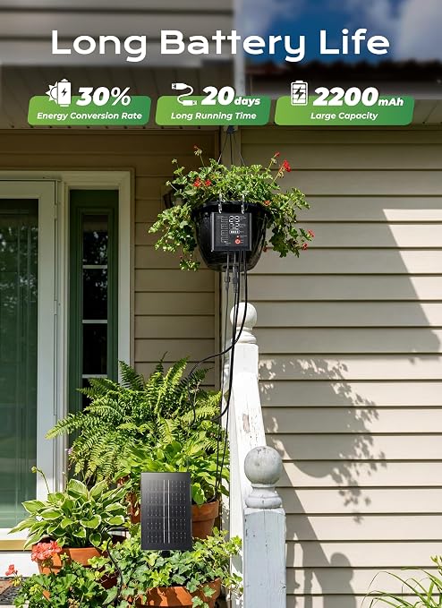Solar Drip Irrigation System with USB Charging, 49FT Plant Watering Devices for 15 Potted Plants, Automatic Watering System IP44 Waterproof 2200mAh for Garden Farm Greenhouse(Black)