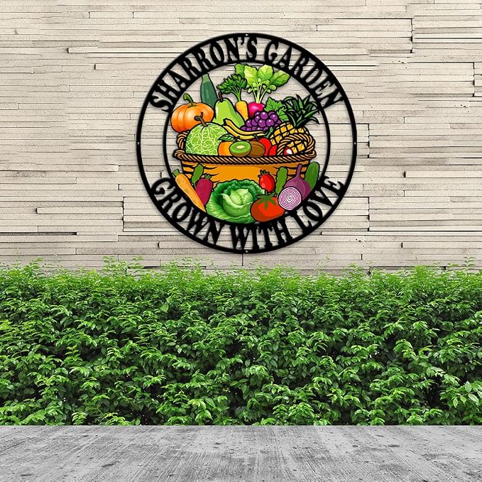 MeMate Vegetable Garden Sign Outdoor Decor, Garden Signs to Personalize, Personalized Metal Decorations, Custom Name Plaques for Men Women Mom Dad Potting Shed She Shed