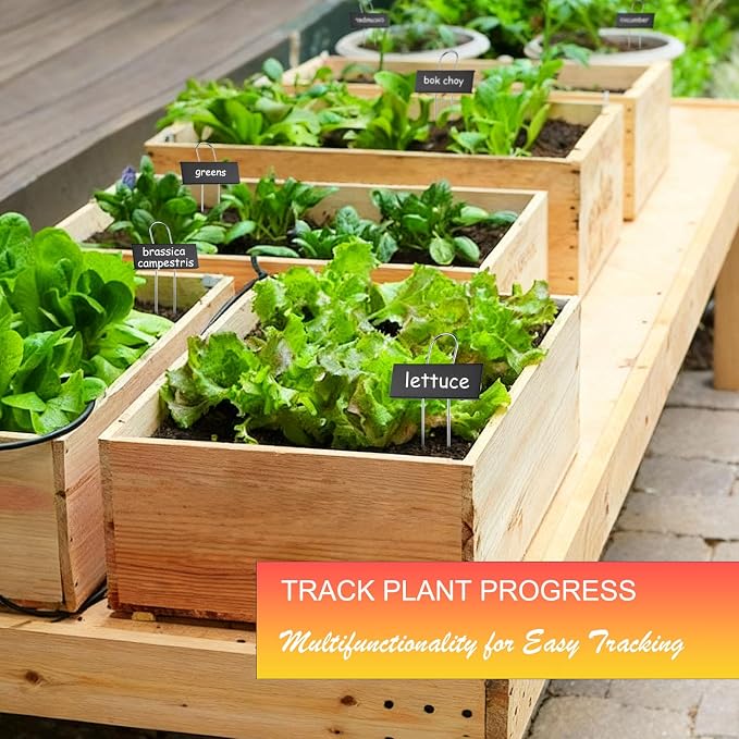 30-Pack Rust-Proof Metal Plant Labels with Galvanized Stakes, Height 10.6" Label Area 3.5"x1.2", Waterproof Weatherproof Garden Markers, Reusable Tags with 2 Pens (Black)