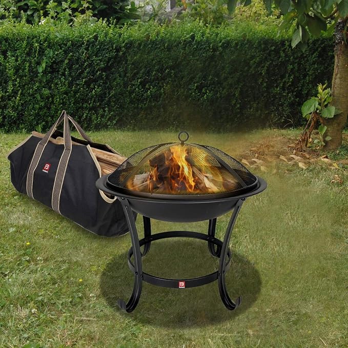 Fire Beauty Fire Pit BBQ Grill Pit Bowl with Mesh Spark Screen Cover,Poker (Includes Tote Bag)