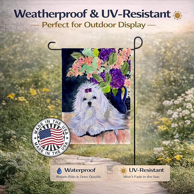 Caroline's Treasures SS8287GF Maltese Garden Flag Mailbox Flag Decorative Yard Flag Banner Outside Patio Artwork Yard Flower Beds, Garden Size, Multicolor