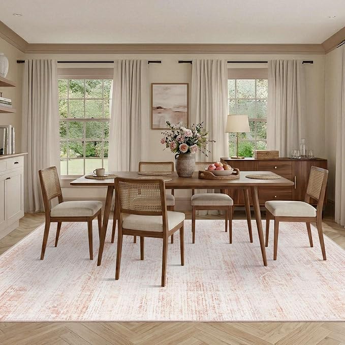 Latte&Fog 8x10 Area Rugs for Living Room Washable Large Pink Rugs Cute | Non Slip Low Pile Soft Floral Carpet for Girls Bedroom Dining Kitchen Kids Playroom Nursery Classroom Dorm Farmhouse Office