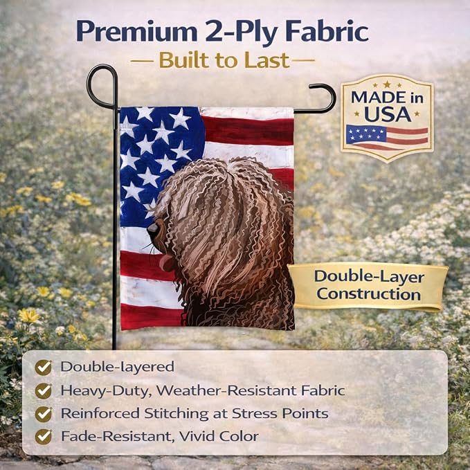 Caroline's Treasures CK6719GF Spanish Water Dog American Flag Garden Flag Mailbox Flag Decorative Yard Flag Banner Outside Patio Artwork Yard Flower Beds, Garden Size, Multicolor