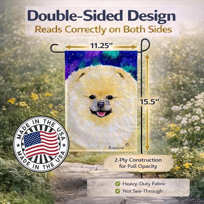 Caroline's Treasures SS8997GF Pomeranian Garden Flag Mailbox Flag Decorative Yard Flag Banner Outside Patio Artwork Yard Flower Beds, Garden Size, Multicolor