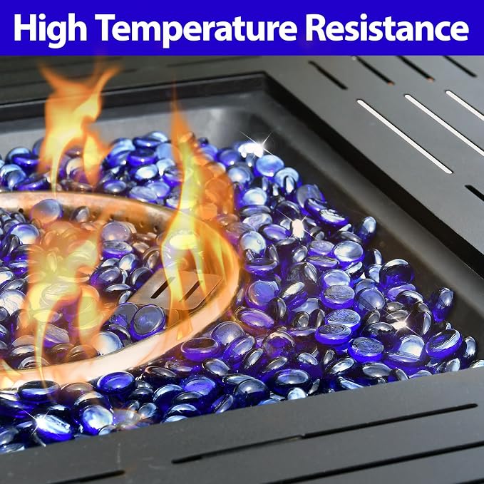 Cobalt Blue Fire Glass for Propane Fire Pit, Fireplace and Outdoor Decorative, Firepit Rocks 20 Pounds, High Luster 3/4 Inch Round Glass Beads