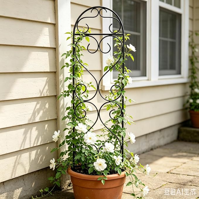 Hosley Set of 2 Iron Wave Pot Trellis 7.5" W x 27" H, Ideal Gift for Floral Arrangements Wedding or Party and Use Next to Structures Home or in Planters for Growing Floral Plants Vines and Vegetable