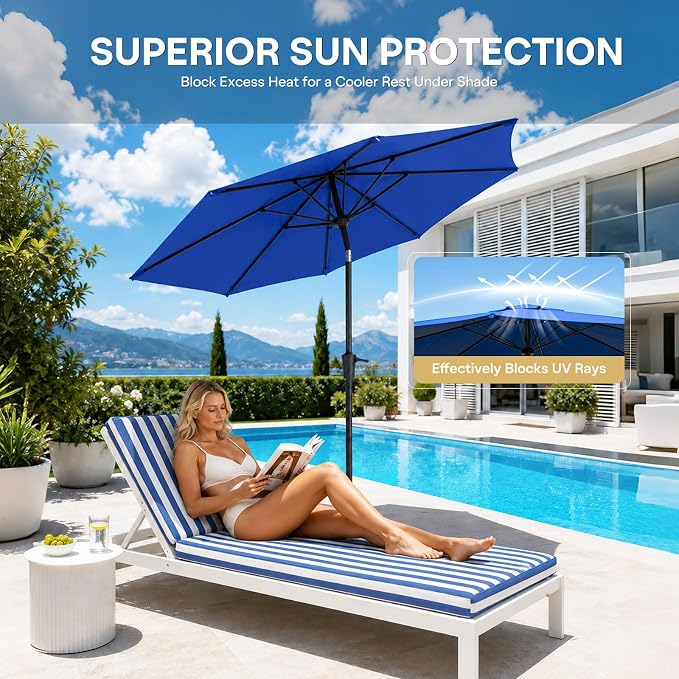 Sannwsg Outdoor Patio Umbrella,Table Umbrella with Push Button Tilt and Crank,Market Umbrella with 8 Sturdy Ribs,Yard Umbrella