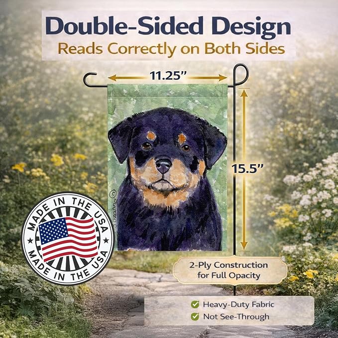 Caroline's Treasures SS8929GF Rottweiler Garden Flag Mailbox Flag Decorative Yard Flag Banner Outside Patio Artwork Yard Flower Beds, Garden Size, Multicolor