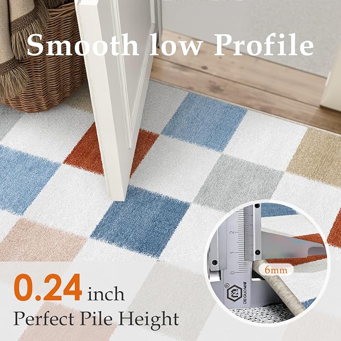 9x12 Washable Area Rug Living Room Colorful Large Non Slip Carpet | Soft, Low Pile, Modern, Pet Friendly, Indoor Rugs for Bedroom, Office, Nursery, Dining Room, Kids Room