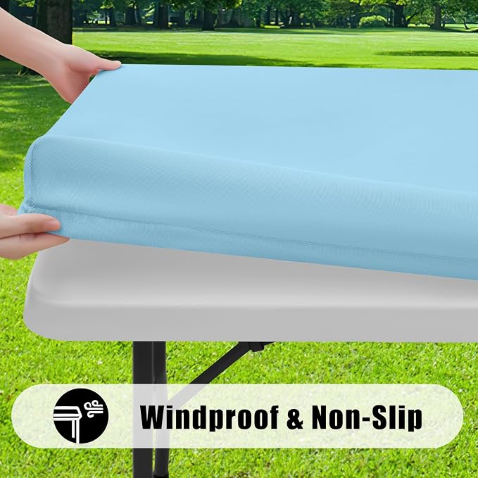 Smiry 6 Pack Rectangle Picnic Table Cloth, Waterproof Elastic Fitted Tablecloths, Washable Polyester Rectangular Patio Table Cover for Camping, Indoor and Outdoor (Light Blue, 30"x72")