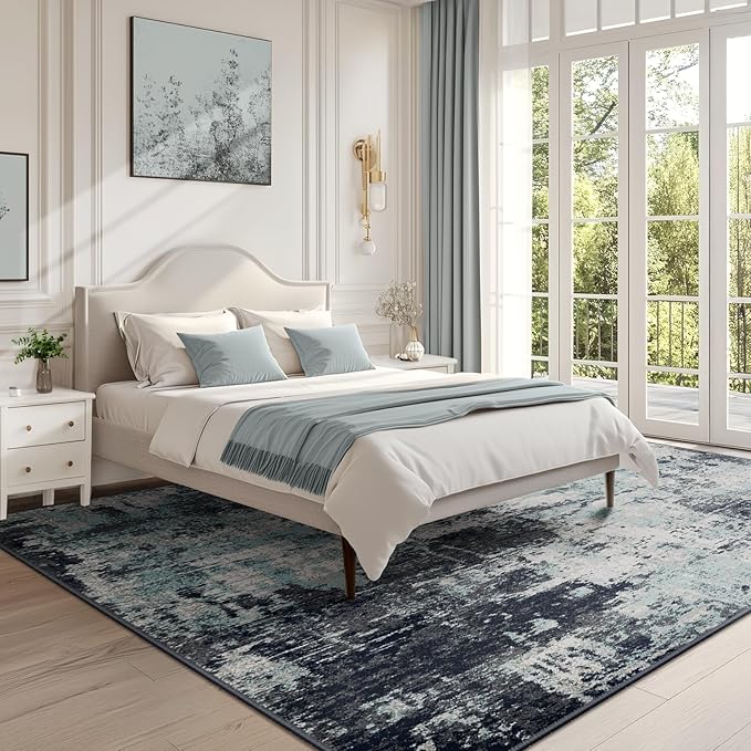 RELEANY Washable 5'x8' Abstract Area Rug for Living Room Teal Black | Carpet for Bedroom, Kitchen, Office, Hallway and Entryway, Printed Pattern, Non‑Slip, Soft, Stain‑Resistant, Easy to Clean