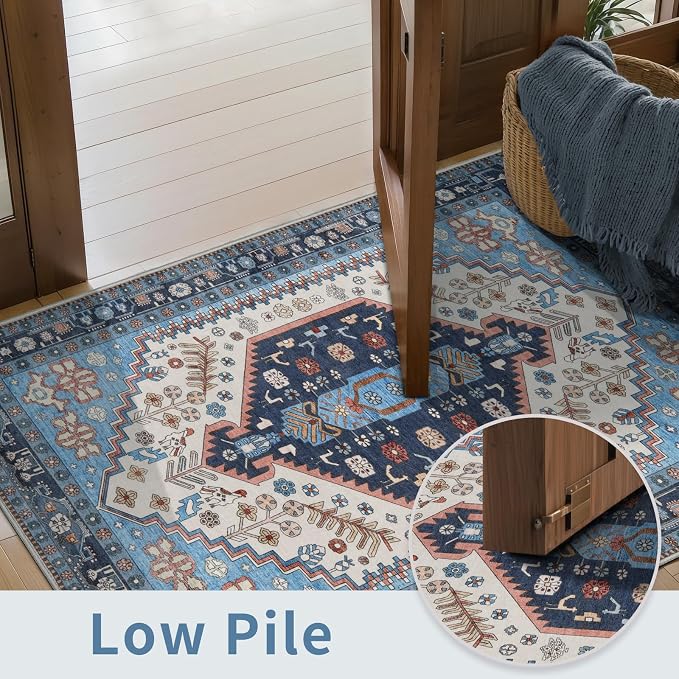 Ciicool Long Washable Runners Area Rug for Hallways,Ultra Soft 2x8ft Carpet | Oriental Non-Slip Thin Indoor Mat Vintage Entry Rugs for Kitchen Entryway Bedroom Bedside Living Room Laundry Bathroom Decor