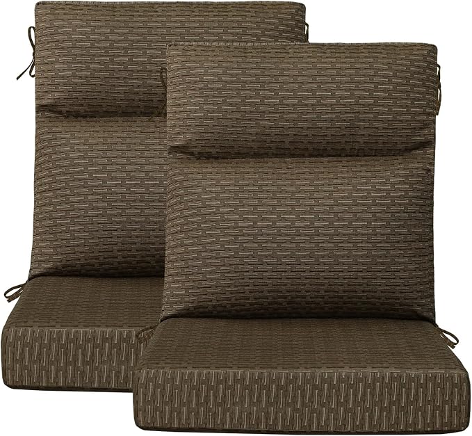 Sunbrella Outdoor Patio Chair Cushions 44x21x3.5 inch, Set of 2 Thicken Comfy Cushions for Rocker Non Slip Fade Shield Water Repellent High Back with Ties, Dash Walnut