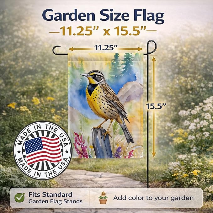 Caroline's Treasures Oregon Western Meadowlark Garden Flag Mailbox Flag Decorative Yard Flag Banner Outside Patio Artwork Yard Flower Beds, Garden Size, Multicolor