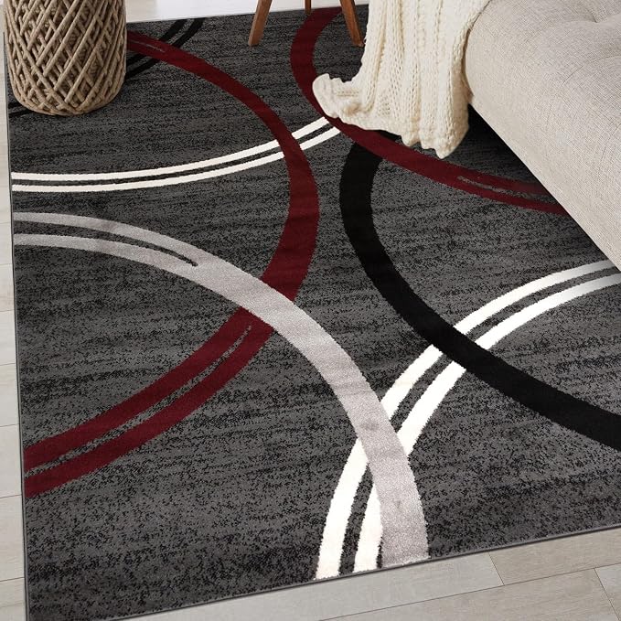 Rugshop Wavy Circles Modern Non-Shedding Living Room Area Rug Red 3'3" x 5' | Rectangular, Size 3'3" x 5', Bedroom, Dining Room, Home Office, Kitchen, Entryway, Hallway, Nursery, Kids Room, Guest Room