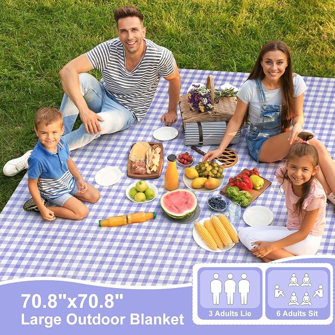 4 Pcs Disposable Outdoor Picnic Blankets 70.9''x70.9'' Portable Pocket Blanket Foldable Waterproof Picnic Mats Sandproof Beach Blanket with Ground Spikes for Beach Travel Hiking Camping