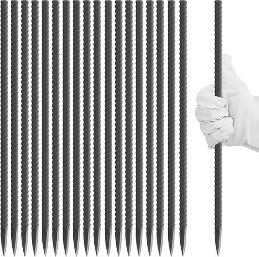 50 Pcs Ground Rebar Stakes 16 inch, Heavy Duty Landscape Timber Spikes 5/16'' Diameter Straight Steel Stakes for Trampoline Tent Fence Plant Supports, Metal Ground Anchors with Chisel Point End