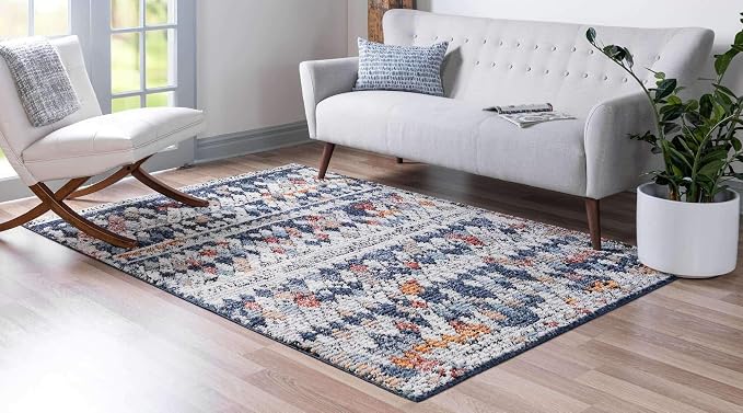 Unique Loom Morocco Collection Abstract Border, Diamond, Bohemian Area Rug (2' 2 x 3' 0 Rectangular, Multi/Blue)