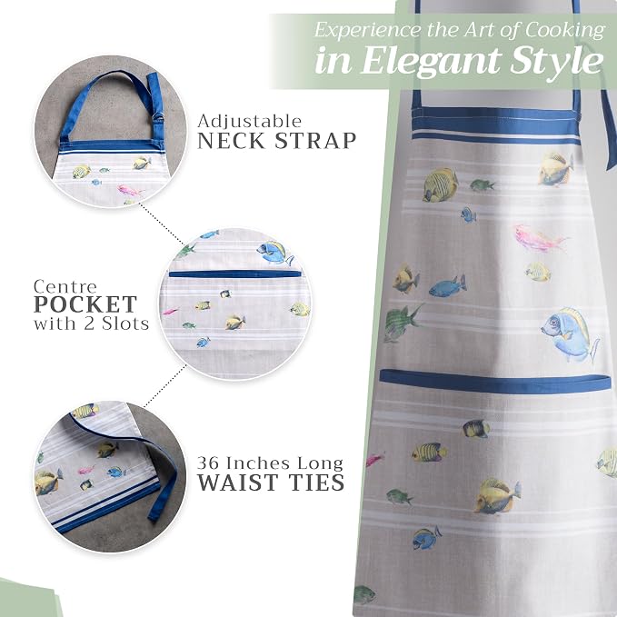 Maison d' Hermine Aprons for women with Pocket 100% Cotton (27.50"x31.50") | Adjustable Neck Strap & long ties Apron Men Chef Wedding Cooking Gardening Server Maid