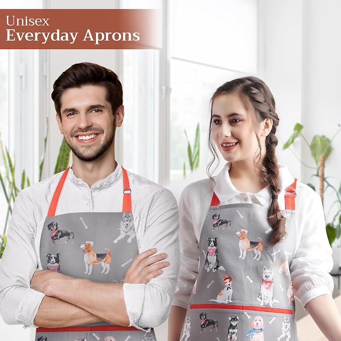 Maison d' Hermine Aprons for women with Pocket 100% Cotton (27.50"x31.50") | Adjustable Neck Strap & long ties Apron Men Chef Wedding Cooking Gardening Server Maid