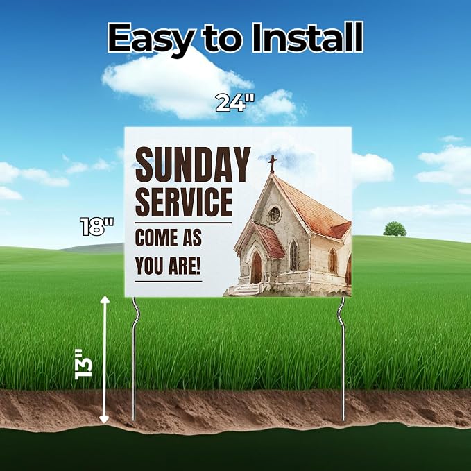 Sunday Service - Come As You Are! Yard Sign by DC | 24"x18" Double Sided Church Garden Sign with 13” Metal Stakes | Outdoor Signs Waterproof for Lawn, Patio, Sidewalk & House | Set of 3 | Made in USA