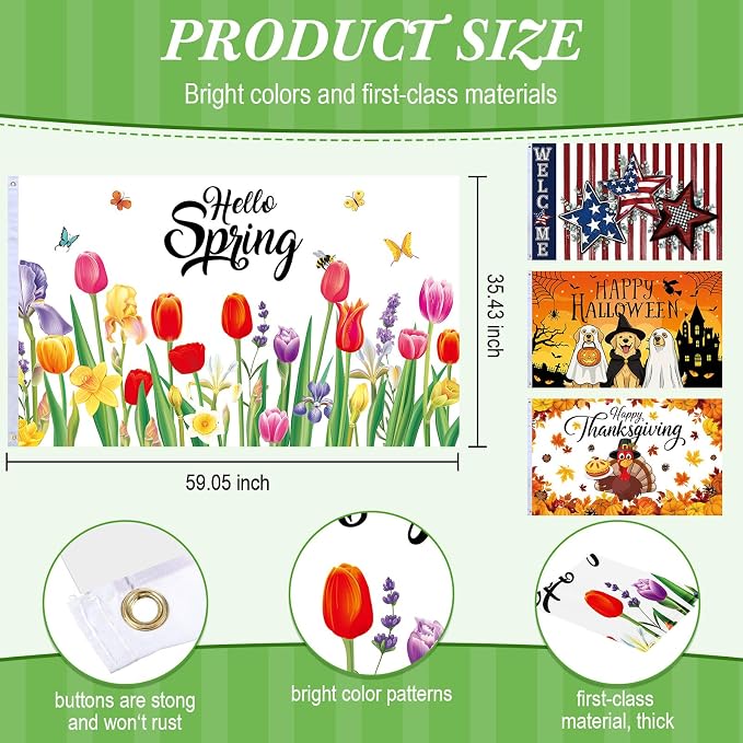 SmoothNovelty 12 Pcs Seasonal Garden Flag 3 x 5 ft Yard Flags for Outside Double Sided Holiday Banner with Grommets for Spring Summer 4th of July Outdoor Banner Decorations(Fashion)