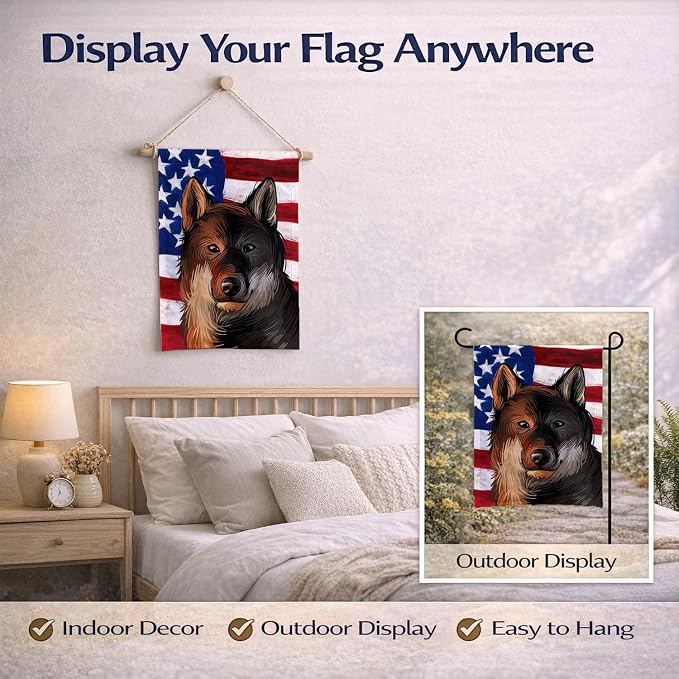 Caroline's Treasures CK6706GF Shikoku Dog American Flag Garden Flag Mailbox Flag Decorative Yard Flag Banner Outside Patio Artwork Yard Flower Beds, Garden Size, Multicolor
