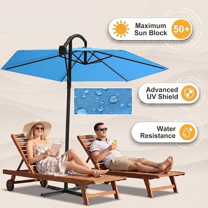 Greesum 10FT Cantilever Offset Patio Umbrella, Outdoor Umbrella for Yard, Market, Heavy-Duty Waterproof Pool Umbrella with 6 Sturdy Ribs, UV Protection for Beach, Deck, Garden, Backyard