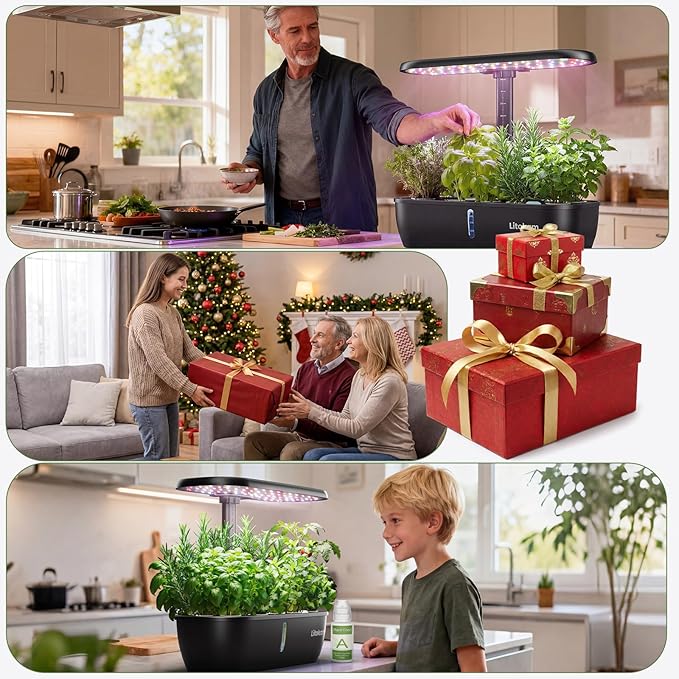 litokam Hydroponics Growing System Kit, 15 Pods Indoor Herb Garden with Smart APP & Quiet Pump, 24W LED Light, Auto Timer, Perfect Indoor Garden for Herbs, Vegetables & Flowers, Ideal for Plant Lovers
