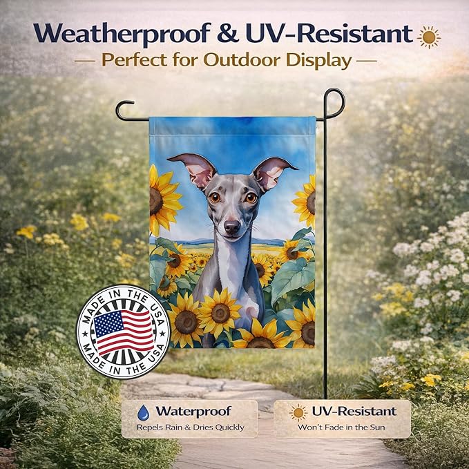 Caroline's Treasures DAC6101GF Italian Greyhound in Sunflowers Garden Flag Mailbox Flag Decorative Yard Flag Banner Outside Patio Artwork Yard Flower Beds, Garden Size, Multicolor