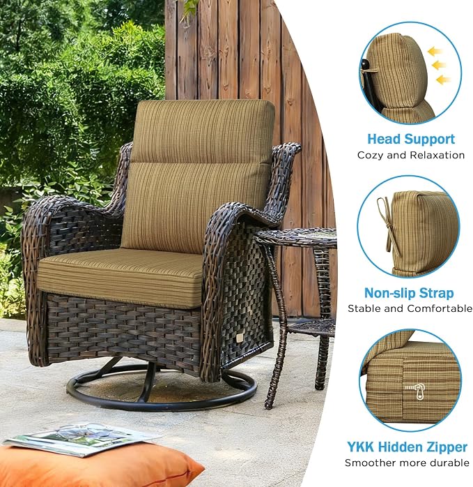 Outdoor Patio Chair Cushions 44x21x3.5 inch, Set of 2 Thicken Comfy Cushions for Rocker Non Slip Fade Shield Water Repellent High Back with Ties, Yellow Stripe