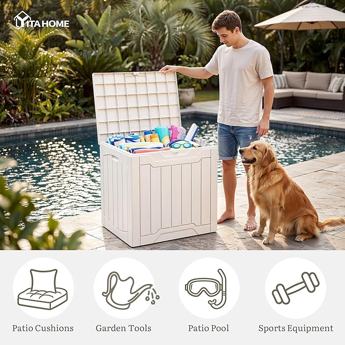 YITAHOME 31 Gallon Deck Boxes Set of 2 | Lockable Outdoor Storage Bins for Patio Cushions, Garden Tools, Weather-Resistant Resin Storage Solution, White