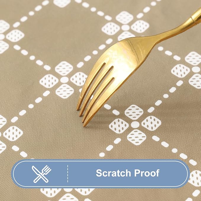 misaya Rectangle Vinyl Table Cloth, Elastic Fitted Tablecloth with Flannel Backing, Waterproof Plastic Table Cover Fits 6 Foot Folding Tables for Picnic, Camping, Indoor and Outdoor (Khaki, 30" x 72")