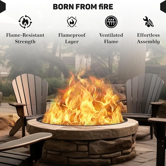 FEBTECH - 48" D x 12" H Smokeless Fire Ring Liner - Fire Pit Ring Insert | Heat Resistant Steel Fire pit Insert, Versatile DIY Fire Ring for In-Ground & Above-Ground Outdoor Bonfire