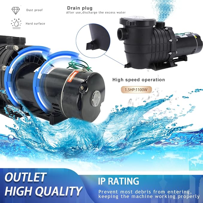 1.5 HP Above Ground Swimming Pool Pump w/ 110v Plug | Dual Voltage 110V/220V Self-Priming Motor UL Certified Safety 6800 GPH High Flow With Strainer Basket