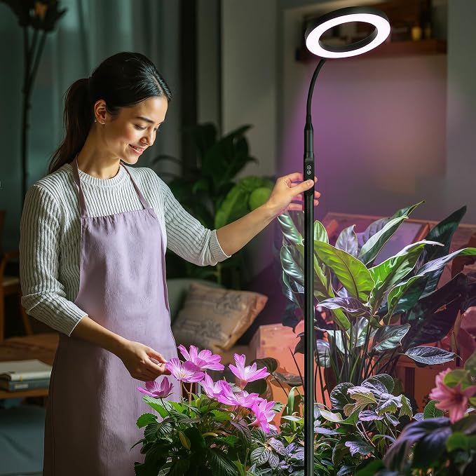 Grow Light Indoor Plants,20wFull Spectrum Lamp,HeightAdjustable Stand | 4/8/12H Auto Timer Setting,10 Dimmable Brightness Levels, 96LEDs Sunlike Floor Grow Lamp for Small to Tall Houseplants Growth
