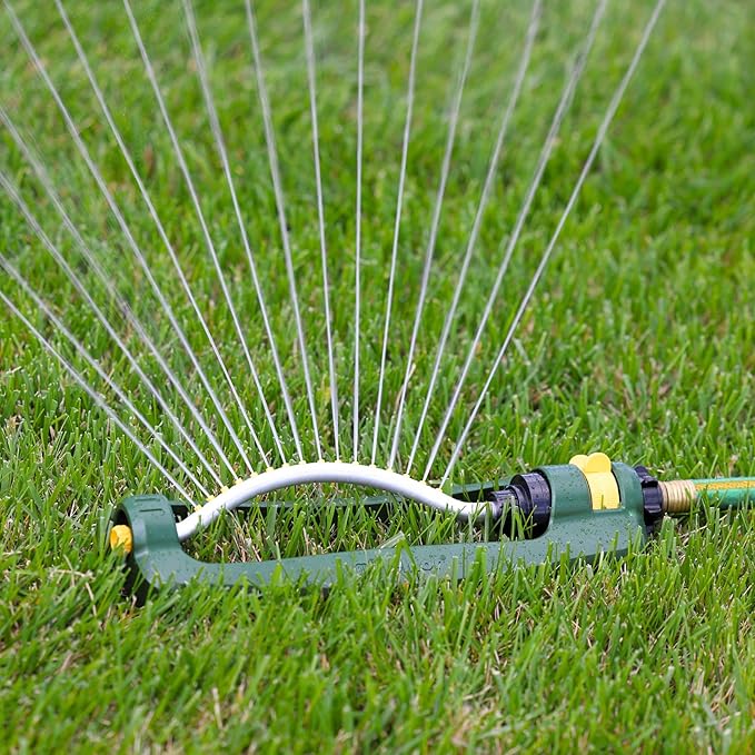 Melnor 65147AMZ Turbo Oscillating Lawn Sprinkler, 3,200 Sq. Ft. Coverage, 16 Precision Nozzles, Adjustable Range Control, QuickConnect Bundle, Green, Yellow
