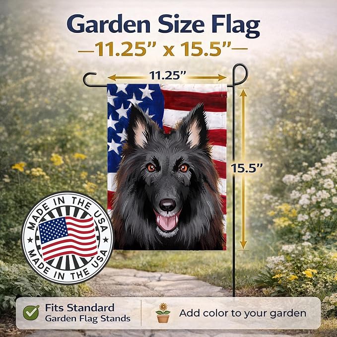 Caroline's Treasures CK6426GF Belgian Groenendael American Flag Garden Flag Mailbox Flag Decorative Yard Flag Banner Outside Patio Artwork Yard Flower Beds, Garden Size, Multicolor