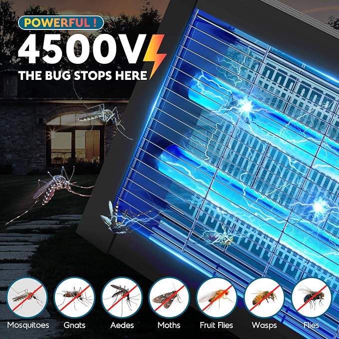 Solar Bug Zapper Outdoor, Mosquito Zapper 4500V Cordless Waterproof, Auto On/Off, Portable Type-C & Solar Powered Bug Zapper, Electric Mosquito Trap Fly Zapper Killer for Patio Garage Yard Camping