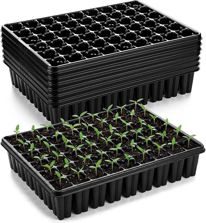 Baderke 8 Pack 2.8" Deep 54 Cell Seed Starter Trays, Thick Durable Plug Tray Big Cell Seed Starting Trays for 1015 Flat Tray Germination, 432 Cells Reusable Plant Propagation