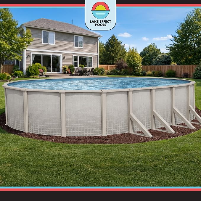 Lake Effect Pools 'Impressions' 15 ft x 24 ft Oval Above Ground | Swimming Pool | 48 Inch Resin Protected Steel Sided Walls | Bundle Includes: 25 Gauge Overlap Liner & Widemouth Skimmer