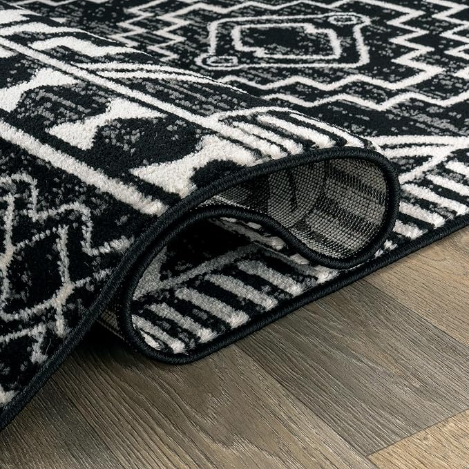 Rugshop Southwestern Geometric Tribal Boho Area Rug Soft Black 7' 10" x 10' | Rectangular, Size 7' 10" x 10', Living Room, Bedroom, Dining Room, Home Office, Kitchen, Entryway, Hallway, Nursery, Bedside