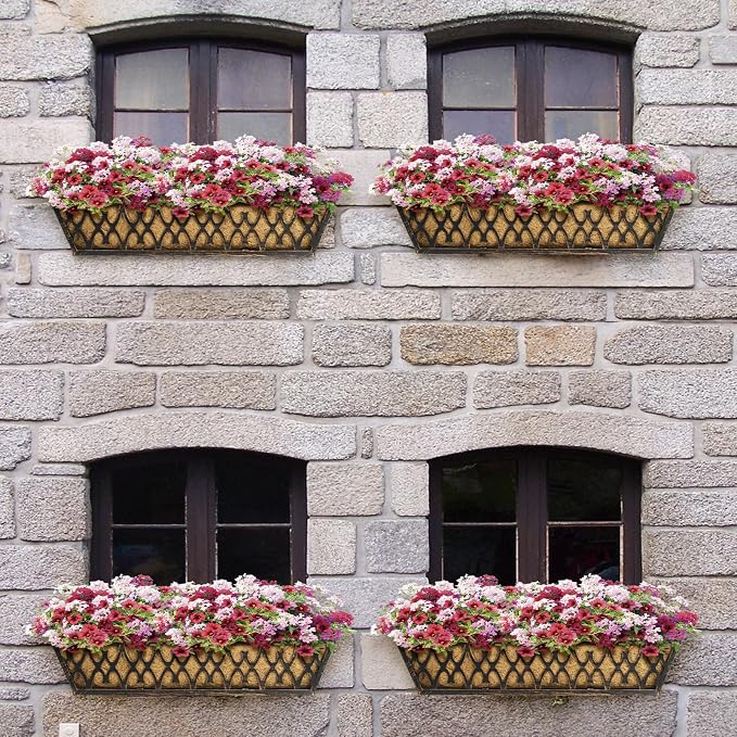 2 Pack 30 Inch Window Boxes Planters Railing Planter Box with Adjustable Brackets for Porch Fence Patio Balcony Hanging Flower Baskets with Coco Liners for Outdoor Garden Décor - Bronze