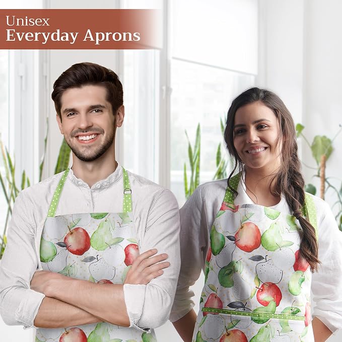 Maison d' Hermine Aprons for women with Pocket 100% Cotton (27.50"x31.50") | Adjustable Neck Strap & long ties Apron Men Chef Wedding Cooking Gardening Server Maid