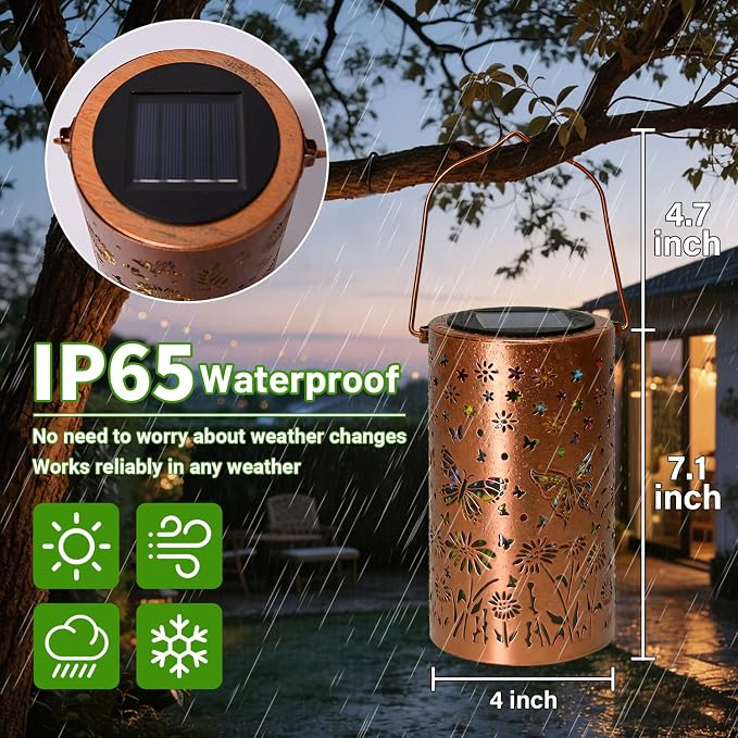 2-Pack Colorful Butterfly Solar Lanterns Outdoor Waterproof, Upgraded Garden Decor Metal Butterfly Hanging Solar Lantern for Outside Patio Tree Table Front Porch Decor, Gifts for Mother Grandma Women