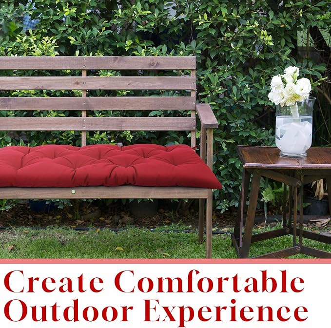 Wenqik Outdoor Bench Cushion 44 x 19 x 5 Inch Waterproof Patio Swing Cushion with Removable Zippered Cover Adjustable Ties Seat Pad for Porch Bench Garden Loveseat (Brick Red, Classic)